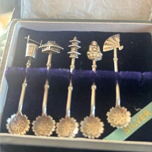 Japanese Sterling Set of Intricate Silver Spoons 5 spoons